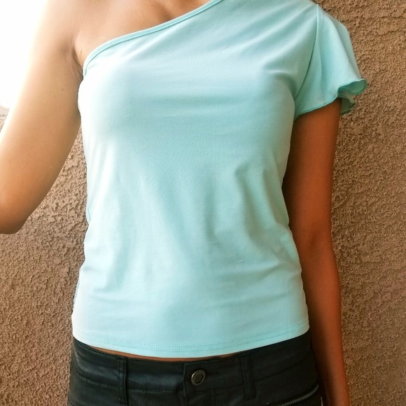 Light Blue one off shoulder Blouse - Picture 2 of 3